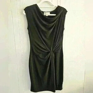 MICHAEL Michael Kors Black Midi Cap Sleeve Twist Waist Coctail Dress Sz S EUC